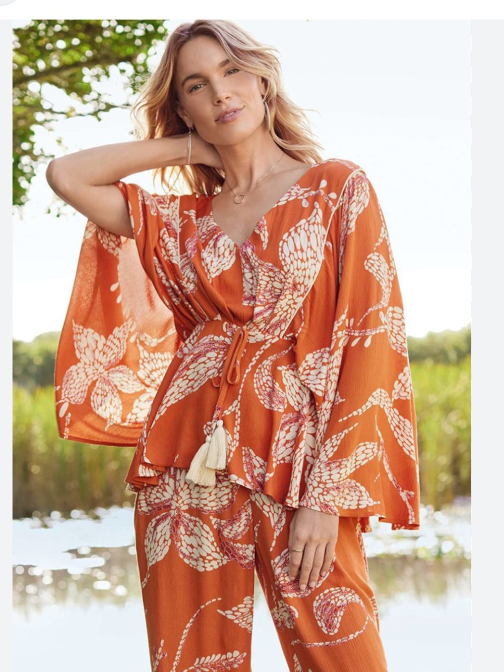 MAURICES Floral Flounce Sleeve Peplum Top Orange 0X Tropical Beach Vacation